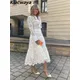 Klacwaya-Jupe crayon taille haute pour femme jupes longues blanc vintage creux brodé midi sexy