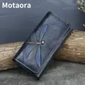 MOTAORA-Portefeuille rétro en cuir de vachette véritable pour femme porte-cartes sac à main long