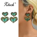 Ztech-Boucles d'oreilles pendantes double coeur pour femmes bijoux de mode coréens boucle