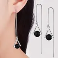 Boucles d'oreilles pour femmes Piercing ligne d'oreille goutte Triangle perle noire longue