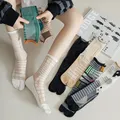 Women Split Toe Glass Fiber Kimono Tabi Crew Socks Asymmetric Geometric Pattern Thin Mesh 2 Finger