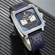 MEGIR – montre à Quartz pour hommes cadran carré chronographe mode bracelet en cuir bleu
