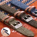 Bracelet de montre rétro en cuir véritable et laine bracelet souple à dégagement rapide tissage en