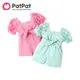 PatPat – barboteuse à manches bouffantes pour bébé fille barboteuse à ceinture côtelée rose