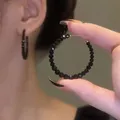 Boucles d'oreilles rondes en cristal noir grandes perles CC luxe coréen nouvelle tendance