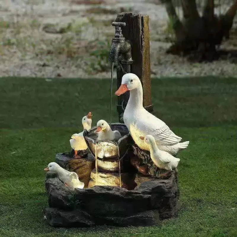 Décoration de jardin en résine à énergie solaire avec lumière LED, décoration de jardin de simulation extérieure, Canard, Tortank, Laura, Fontaine