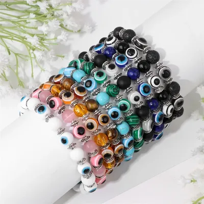 Bracelets porte-bonheur mauvais œil pour femmes et hommes Bracelet perlé coloré de 8mm en cristal
