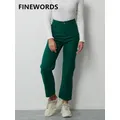 FINEWORDS – jean vert pour femmes Streetwear Harajuku taille haute Baggy jambes larges coréen
