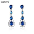 LUOTEEMI – longue boucle d'oreille en forme de goutte d'eau bleu blanc Zircon cubique bijoux de