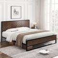 Trent Austin Design® Proto Classical Metal Frame Platform Bed Wood & Metal/Metal in Black/Brown | 42.7 H x 55.7 W x 80.3 D in | Wayfair