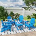 Beachcrest Home™ Shavon 7-Piece Outdoor Patio Adirondack Chair & Coffee Table, End Table Conversation Set Wicker/Rattan in Blue | Wayfair