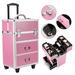 Topcobe 4 Tier Lockable Rolling Cosmetic Makeup Train Cases Cosmetic Organizer Makeup Case with Extendable Trays Pink
