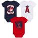 Newborn & Infant Navy/Red/White Los Angeles Angels Minor League Player Three-Pack Bodysuit Set