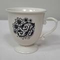 Anthropologie Kitchen | Anthropologie Floral Initial B Footed Coffee Or Tea Mug | Color: Black/White | Size: Os