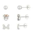 Disney Jewelry | Crystal Minnie Mouse Earrings Set Of 3, New In Box | Color: Silver | Size: Os