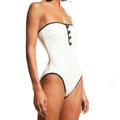 Kate Spade Swim | Kate Spade Texture Classic Bandeau Swimsuit With Signature Spade Buttons | Color: Cream | Size: M