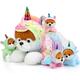 SKYLETY 5 Pieces Dog Stuffed Animal Puppy Stuffed Animal 1 Big Mommy Dog with 4 Mini Baby Cute Soft Plush Dog Stuffed Dog with Puppies for Birthday Children's Party (Unicorn Puppies)