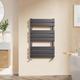 EMKE Towel Radiator Anthracite, Heated Towel Rail for Bathrooms, Modern Flat Panel Towel Rail Radiator Versatile Wall/Floor Mounted Bathroom Radiators 800 x 500 mm