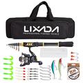 Lixada Fishing Rod Reel Combo Carbon Fiber Telescopic Fishing Rod Fishing Line Lures Hooks Jigs Swivels Saltwater Freshwater Travel Fishing Accessories Kit (Style-2 2.4M)