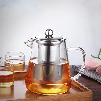 Grande théière en verre avec infuseur parfait filtre résistant à la chaleur service à thé fleur