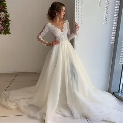 MYYBLE – robe de mariée bohème Sexy haut transparent en dentelle coupe trapèze manches longues