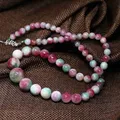 Collier vintage multicolore rose en pierre de jades 6-14mm perles rondes chaîne strictement