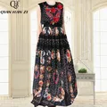 Qian Han Zi robe Maxi mode femmes fibrVintage à volants dentelle imprimé brodé appliques Deluxe