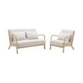 Banquette 2 places + fauteuil tissu bouclettes