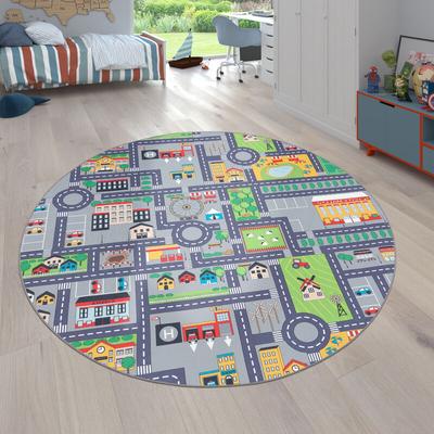 Tappeto da gioco per la camera dei bambini, grigio, con strade, ragazze,  ragazzi ø 160 cm tondo, - Shopping.com