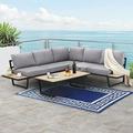 Richryce Outdoor Conversation Set 4 Pieces L-Shaped Metal Sectional Sofa Set with Coffee Table for Patio Backyard Garden