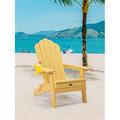 Kumji Wooden Folding Chairs Folding Chair with Pullout Ottoman Patio Chairs Lawn Chair with Cup Holder Oversized Poly Lumber for Patio Deck Garden Backyard Furniture Easy to Install Yellow