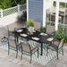 Sophia & William 7 Piece Patio Metal Dining Set Extendable Table and 6 Brown Textilene Chairs