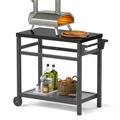 TORVA Outdoor Prep Cart PVD Gunmetal Finish Dining Table Top for Pizza Oven Patio Grilling Backyard BBQ Grill Cart Gray