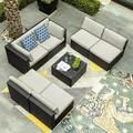 DWVO 7 Pieces Outdoor Patio Sectional Sofa Sets All-Weather PE Rattan Wicker Conversation Set with Table Cushions Patio Furniture Set Outside Couch for Porch Lawn Garden Black