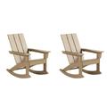 WestinTrends Ashore Patio Rocking Chairs Set of 2 All Weather Poly Lumber Plank Adirondack Rocker Chair Modern Farmhouse Outdoor Rocking Chairs for Porch Garden Backyard and Indoor Weathered Wood