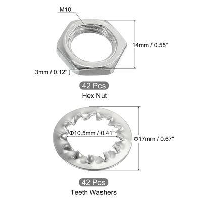 126pcs Lamp Pipe with Lock Nuts Teeth Washers M10 Thread Fasteners Assortment - Silver Tone