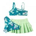 BULLPIANO Girl s Print Bikini Bathing Suit with Cover Up Beach Skirt 3 Piece Swimsuits 7-12 Years