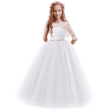 IBTOM CASTLE Little Big Girls Flower Vintage Floral Lace 3/4 Sleeves Floor Length Dress Wedding Party Evening Formal Pageant Dance Gown 2-3 Years White