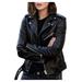 Stamzod Women s Faux Leather Belted Motorcycle Jacket Long Sleeve Zipper Fitted Fall and Winter Fashion Moto Bike Short Jacket Coat Black XL