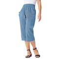 Plus Size Women's Wide-Leg Crop Chambray Pants by Jessica London in Light Wash (Size 18 W)