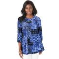 Plus Size Women's Stretch Knit Swing Tunic by Jessica London in Blue Patchwork (Size 42/44) Long Loose 3/4 Sleeve Shirt