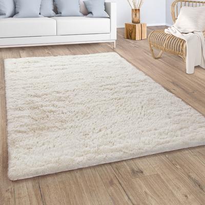 Hochflor-Teppich PACO HOME "Silky 591", beige (elfenbeinfarben), B:140cm H:37mm L:200cm, Polyester, Teppiche, Uni-Farben, besonders weich und kuschelig Image