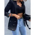 Veste de costume à manches longues avec poches pour femmes manteau sur mesure à paillettes blazer