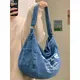 Respzed Teenager Casual Denim Fabric Hobo Initiated Bag Soft Slouchy Bag Woman 90s Fashion Grunge