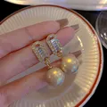 Boucles d'oreilles rétro en perles et diamants pour femmes bijoux ovales de tempérament polyvalent