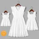 PatPat – robes mère et moi brodées sans manches 100% coton avec œillet blanc garniture à volants