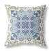 HomeRoots 20" X 20" Off White And Blue Floral Blown Seam Suede Throw Pillow