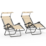 MoNiBloom Patio Zero Gravity Chair Set for 2 Recliner Lounger with Canopy Shade and Foot Rest & Utility Cup Holder Cream