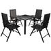 Anself Outdoor Dining Set 5 Pieces Powder-Coated Aluminum Glass Tabletop Black for Garden Patio