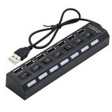 Anvazise USB Hub 7 Port Multifunctional Universal Driver-free High Efficiency High-speed Transmission with Switch Multi USB 2.0 Splitter Hub Use Power Adapter PC Accessories Black